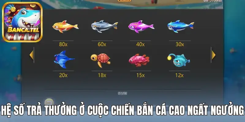 Hệ số trả thưởng ở cuộc chiến bắn cá cao ngất ngưởng