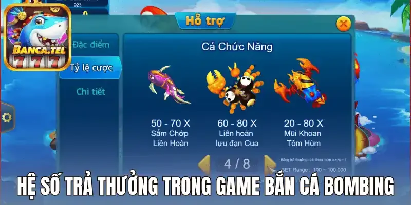 Hệ số trả thưởng trong game bắn cá bombing